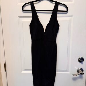 Lulu's Black Plunge Neck Backless Cocktail Dress